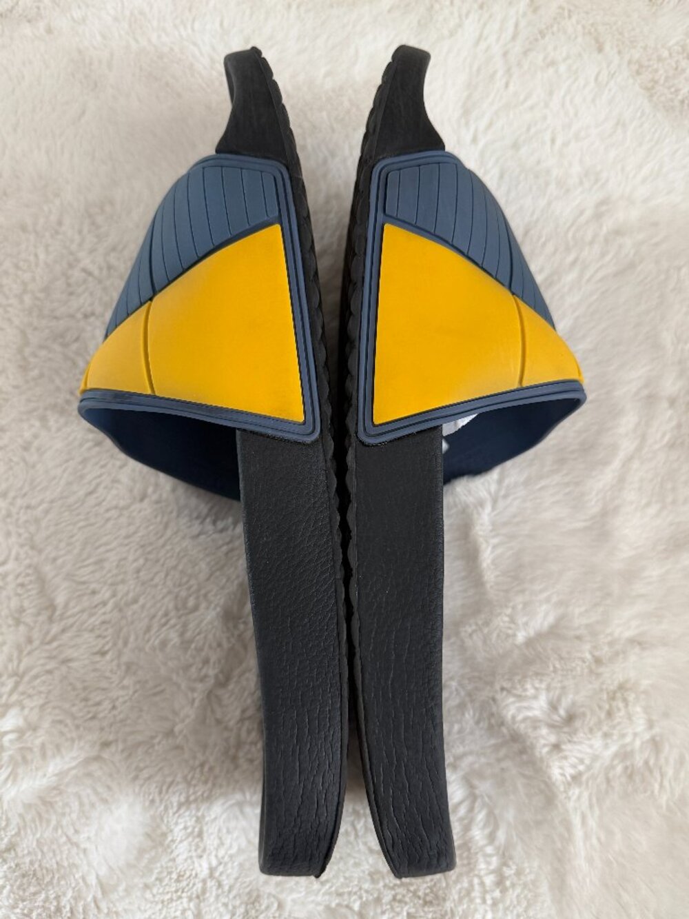 Prada Men's Blue & Yellow Rubber Logo Slides Sandals Size: 12 - Picture 7 of 14